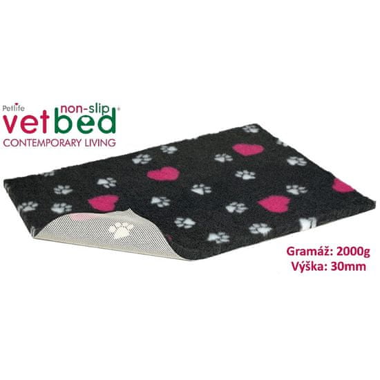 VetBed protiskluz / Drybed grafitová srdce a packy, role 10 x 1,5 m, vlas 30 mm