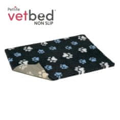 VetBed protiskluz / Drybed grafitová modré a bílé packy DELUXE 150 x 100 cm, vlas 30 mm