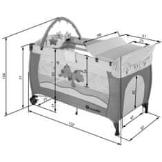 tectake Dětská cestovní postýlka pejsek 132x75x104cm s přebalovací podložkou a přepravní taškou