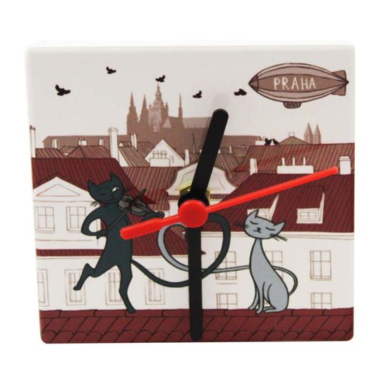 Gifty City  Keramické nástěnné hodiny 11 cm, Prague cat