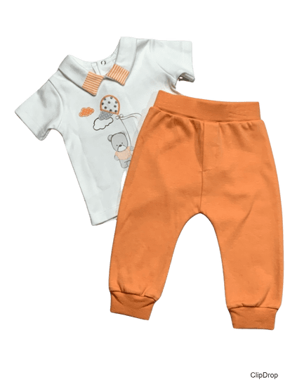 Kidaxi Set tričko s medvídkem a kalhoty ve 2 barvách, oblečení ze 100% bavlna