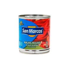 San Marcos Mexické chilli papričky Jalapeño nakrájené na čtvrtky v likéru "Rajas Rojas de Chiles Jalapeños en Escabeche" 215g San Marcos