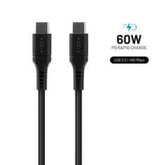 FIXED Krátký nabíjecí a datový Liquid silicone kabel s konektory USB-C/USB-C a podporou PD, 0.5m, USB 2.0, 60W FIXDLS-CC05-BK, černý