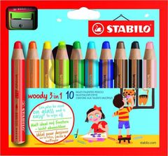 Stabilo Pastelky Woody 3in1, sada 10 ks v pouzdru s ořezávátkem