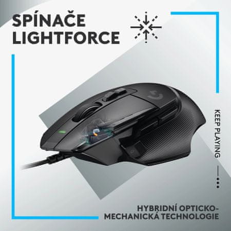 Stylová optická počítačová myš Logitech Logitech G502 X, bílá (910-006146) ultra lehká tichá přesná citlivost DPI 100 25600 senzor HERO 25K Lightforce spínače RGB