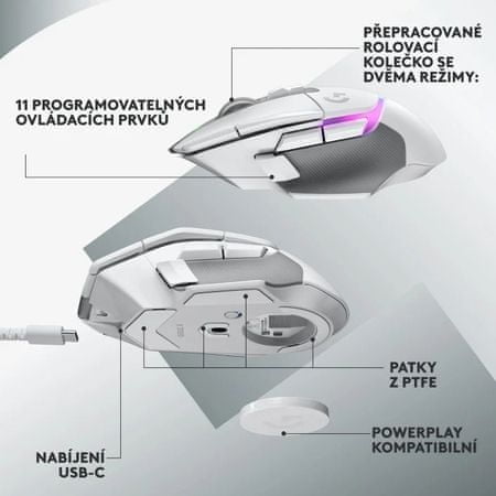 Štýlová optická počítačová myš Logitech G502 X Plus, biela (910-006171) ultra ľahká tichá presná citlivosť DPI 100 25600 senzor HERO 25K Lightforce spínače RGB