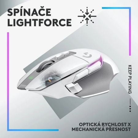 Štýlová optická počítačová myš Logitech G502 X Plus, biela (910-006171) ultra ľahká tichá presná citlivosť DPI 100 25600 senzor HERO 25K Lightforce spínače RGB