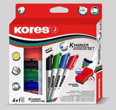 Kores K-MARKER SET 4 ks popisovače na bílé tabule a flipcharty kulatý hrot + stírací magnetická houbička