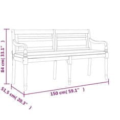 Greatstore Lavice Batavia s poduškou 150 cm masivní teakové dřevo