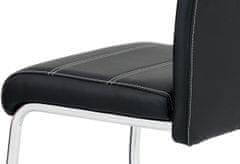 Autronic Jídelní židle, potah černá ekokůže, bílé prošití, kovová pohupová podnož, chrom HC-481 BK