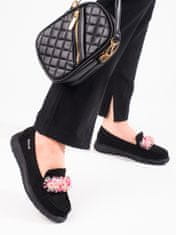 Amiatex Trendy mokasíny dámské černé bez podpatku + Ponožky Gatta Calzino Strech, černé, 37