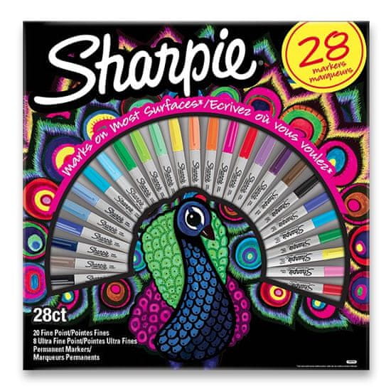 Sharpie Permanentní popisovač Fine + Ultra Fine Peacock sada 28 barev