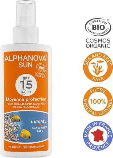 Alphanova Opalovací krém ve spreji SPF 15, 125 g BIO