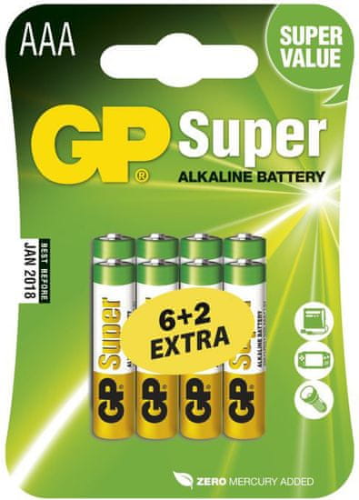 GP AAA Super alkalická - 8 ks (6 + 2)