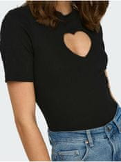 ONLY Černé žebrované tričko s ozdobným průstřihem ONLY Randi XS