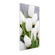 Wallmuralia Vertikální Foto obraz fotografie na skle Bílé tulipány 50x125 cm 4 úchytky