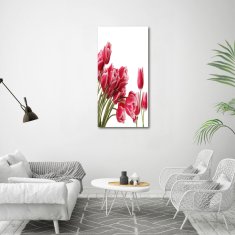 Wallmuralia Vertikální Fotoobraz na skle Červené tulipány 60x120 cm 2 úchytky