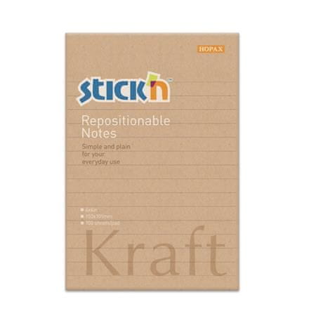 STICK´N Samolepicí bloček "Kraft Notes", linkovaný, hnědá barva, 150 x 101 mm, 100 listů, 21641