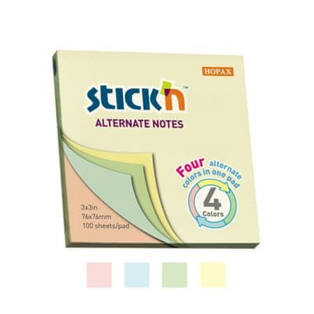 STICK´N Samolepicí bloček, pastelové barvy, 76 x 76 mm, 100 listů, 21821