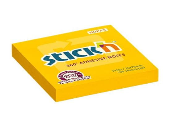 STICK´N Samolepicí bloček, oranžová, 76 x 76 mm, 100 listů, 21551