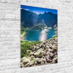 Wallmuralia Vertikální Fotoobraz na skle Černé jezero Tatry 70x100 cm 2 úchytky