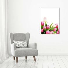 Wallmuralia Vertikální Fotoobraz na skle Růžové tulipány 70x100 cm 4 úchytky