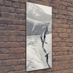 Wallmuralia Vertikální Foto obraz sklo tvrzené Lyžaři 50x125 cm 4 úchytky