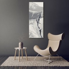 Wallmuralia Vertikální Foto obraz sklo tvrzené Lyžaři 50x125 cm 4 úchytky