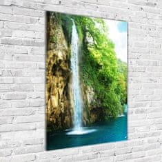 Wallmuralia Vertikální Foto obraz skleněný svislý Vodopád v lese 70x100 cm 4 úchytky