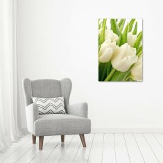 Wallmuralia Vertikální Foto obraz fotografie na skle Bílé tulipány 70x100 cm 4 úchytky