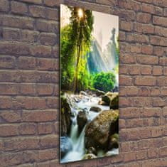 Wallmuralia Vertikální Foto obraz skleněný svislý Vodopád v lese 50x125 cm 4 úchytky