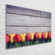 Wallmuralia Foto obraz skleněný horizontální Tulipány na stromě 100x70 cm 2 úchytky