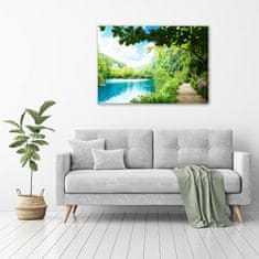 Wallmuralia Foto obraz skleněný horizontální Vodopád v lese 100x70 cm 2 úchytky