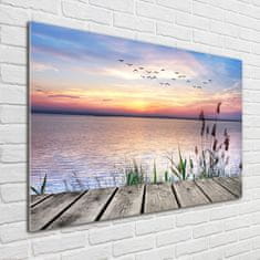 Wallmuralia Foto obraz fotografie na skle Jezero východ 100x70 cm 2 úchytky