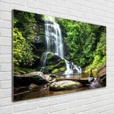 Wallmuralia Foto obraz skleněný horizontální Vodopád v lese 100x70 cm 2 úchytky