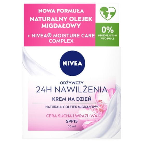 Nivea 24H Hydratační výživný denní krém Spf15 pro suchou a citlivou pleť 50 ml