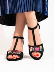 Amiatex Moderní černé dámské sandály na širokém podpatku + Ponožky Gatta Calzino Strech, černé, 37