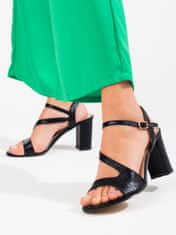 Amiatex Designové dámské černé sandály na širokém podpatku + Ponožky Gatta Calzino Strech, černé, 39