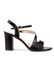 Amiatex Designové dámské černé sandály na širokém podpatku + Ponožky Gatta Calzino Strech, černé, 39