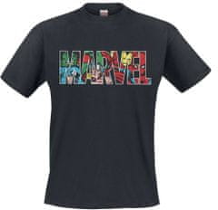 CurePink Pánské tričko Marvel Comics: Logo Character Infill (S) černé