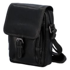 Buffalo Wild Menší pánská kožená crossbody s módním prošíváním a klopou Rejnak, černá