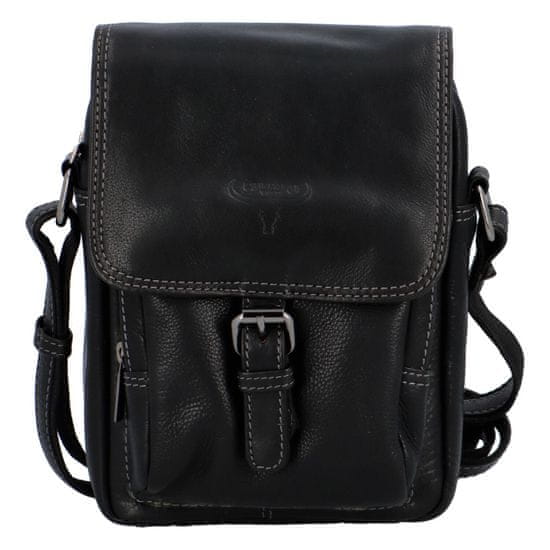 Buffalo Wild Menší pánská kožená crossbody s módním prošíváním a klopou Rejnak, černá