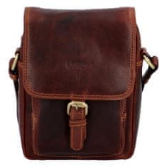 Buffalo Wild Menší pánská kožená crossbody s módním prošíváním a klopou Rejnak, koňaková