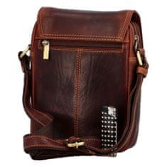 Buffalo Wild Menší pánská kožená crossbody s módním prošíváním a klopou Rejnak, koňaková