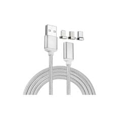 Mobilly Magnetický opletený nabíjecí a datový kabel 3v1 USB-C, Lightning, MicroUSB koncovky