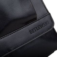Betlewski Černá pánská kožená taška přes rameno Letter Bag