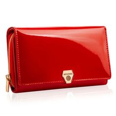 Betlewski Lakovaná dámská kožená peněženka červená