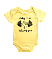 Hobbytriko Vtipné body pro miminko - Jaký otec takový syn / dcera (činka) Barva: Žlutá, Velikost: 12-18 m, Délka rukávu: Krátký rukáv