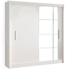 KONDELA Šatní skříň s posuvnými dveřmi a zrcadlem Nízká - bílá