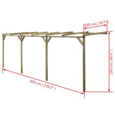 Greatstore Pergola opřená B-stock 2x6x2,2 m impregnovaná masivní borovice